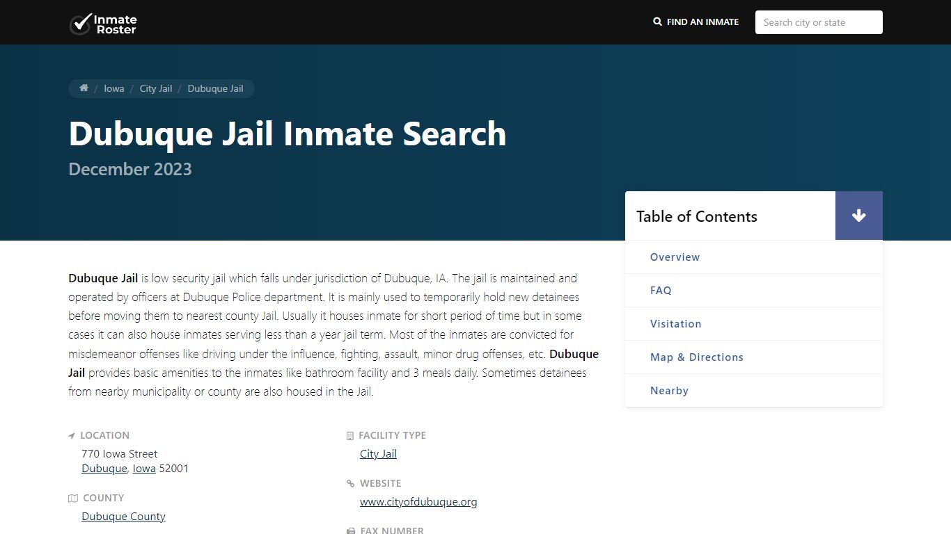 Inmate Search | Dubuque Jail - Dubuque, IA - InmateRoster.Org