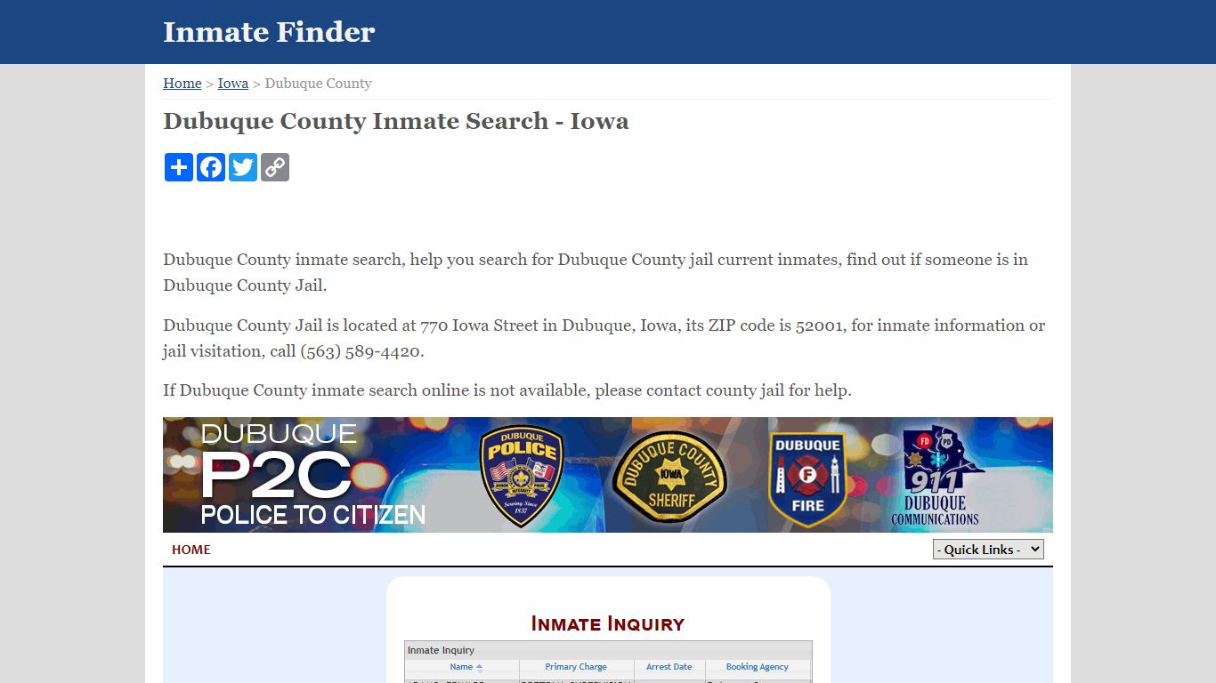 Dubuque County Inmate Search - Iowa - InmateFinder.org